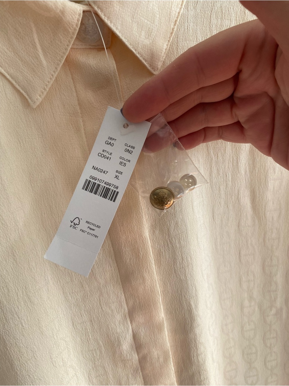 J.Crew Cream Satin Drapey Jacquard Chainlink Print Button Down Shirt XL - Picture 12 of 16